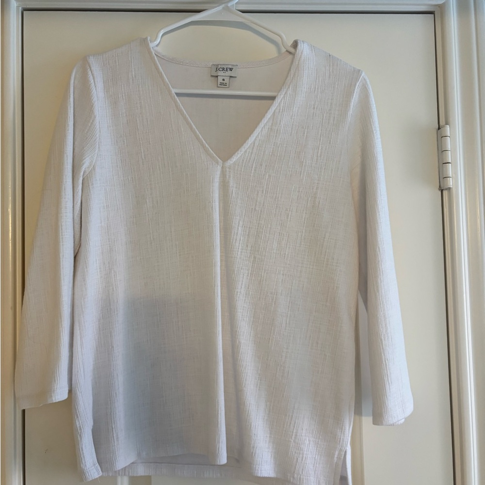J. Crew White V-Neck Textured Long-Sleeve Tunic